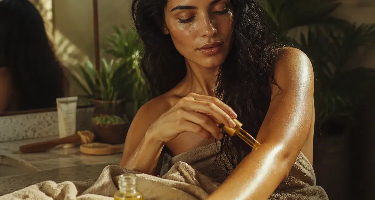 Beauté brésilienne : femme applique une huile sèche naturelle