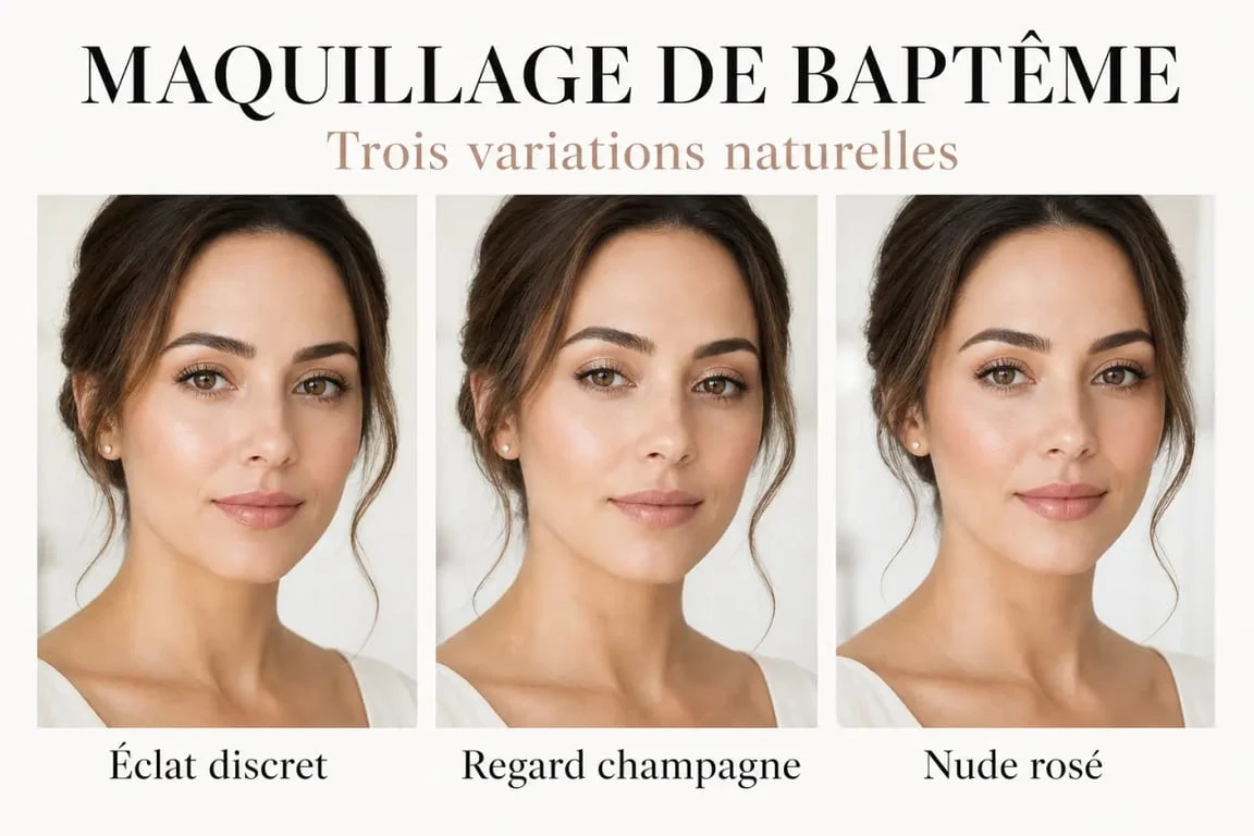 Maquillage pour bapteme naturel et élégant sur visage féminin