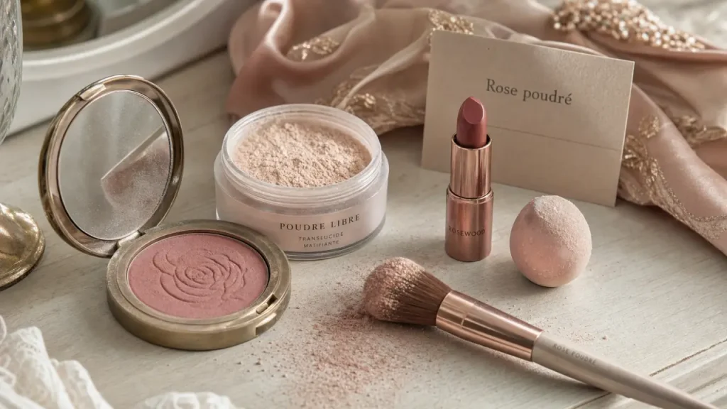 Maquillage mariage rose poudré, teint lumineux sans surcharge