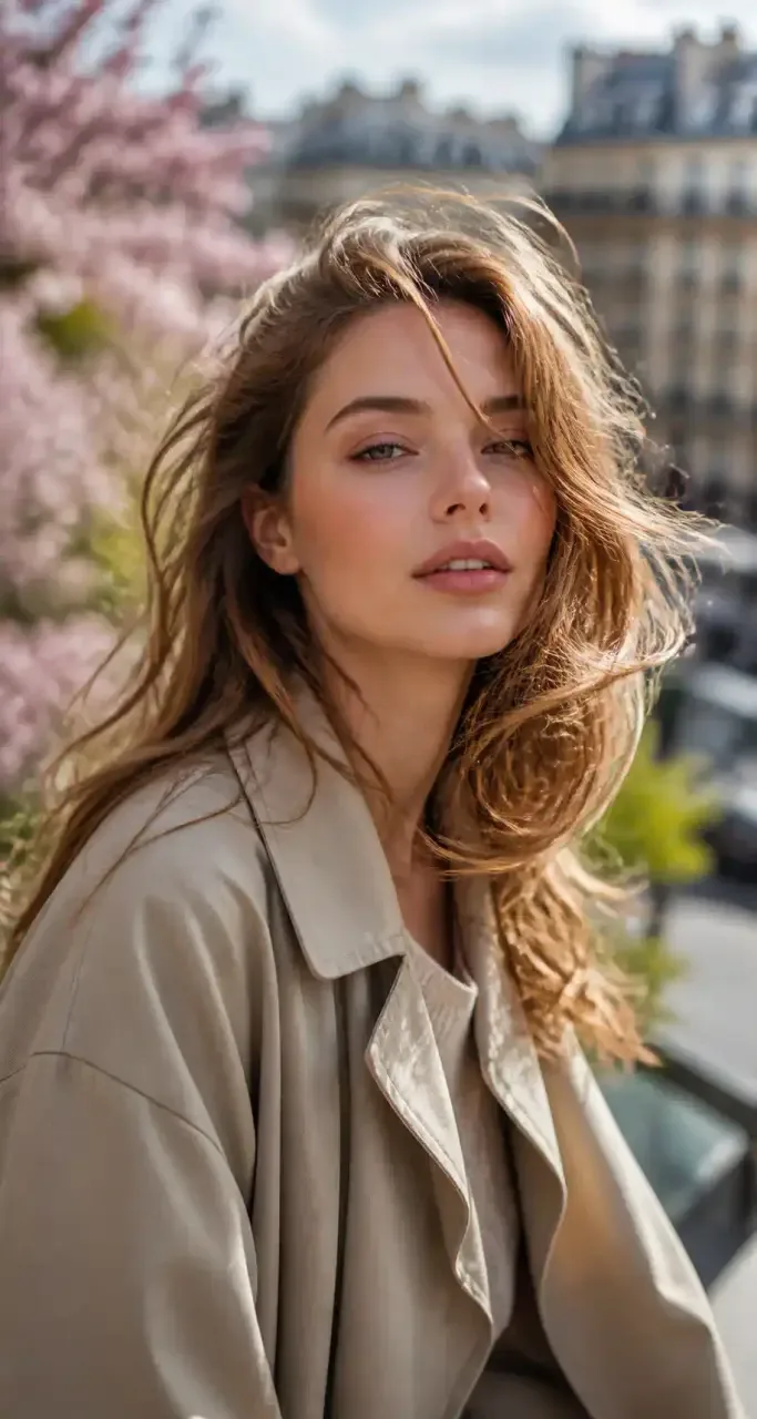 Portrait d'une femme aux cheveux ondulés au teint lumineux