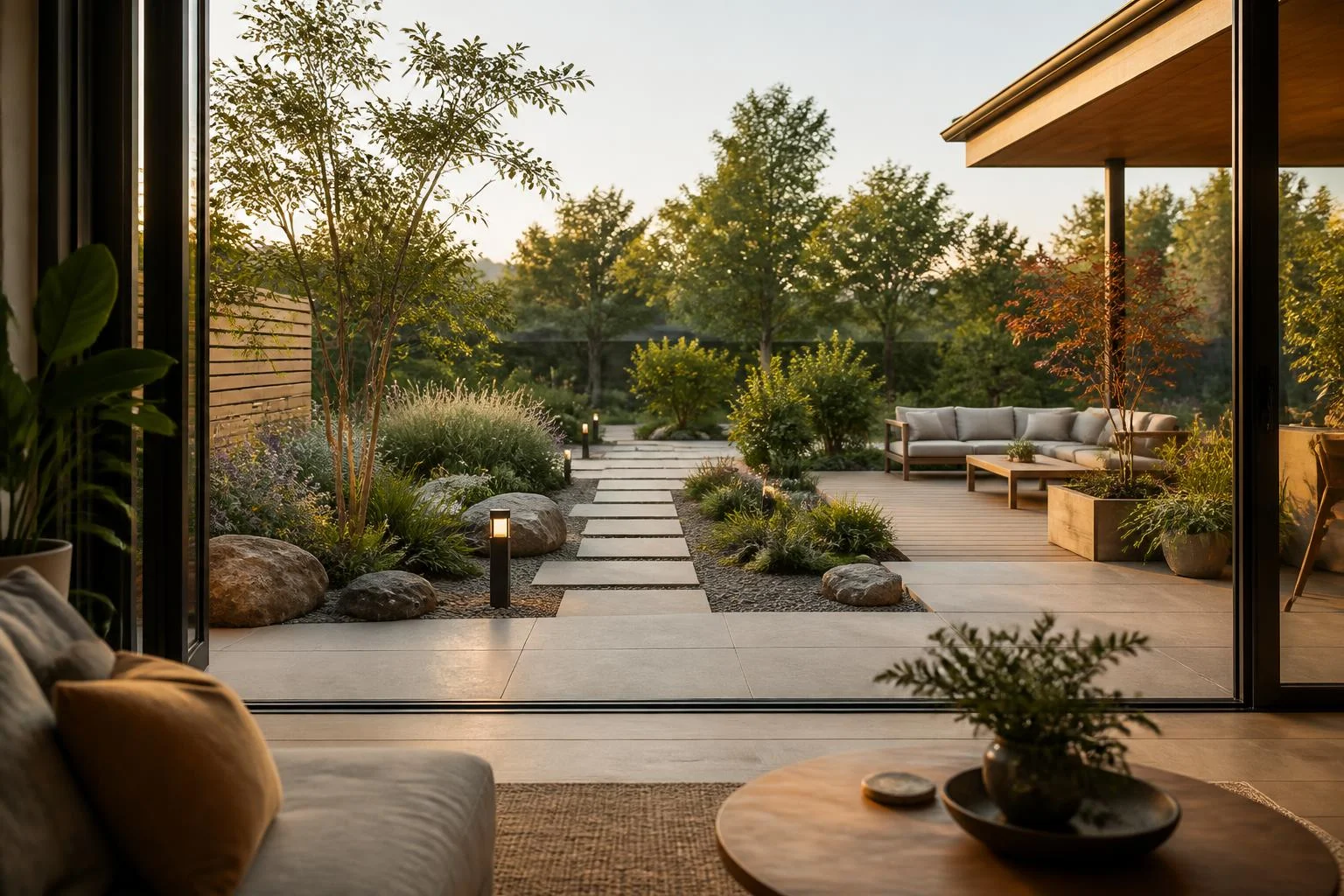 Zones, exposition et matériaux : jardin harmonieux