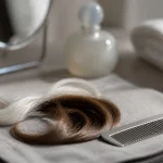 Cheveux blancs : mèche blanche sur peigne et fond studio