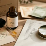 Disle cosmétiques avis : sérum, loupe et feuille INCI sur table