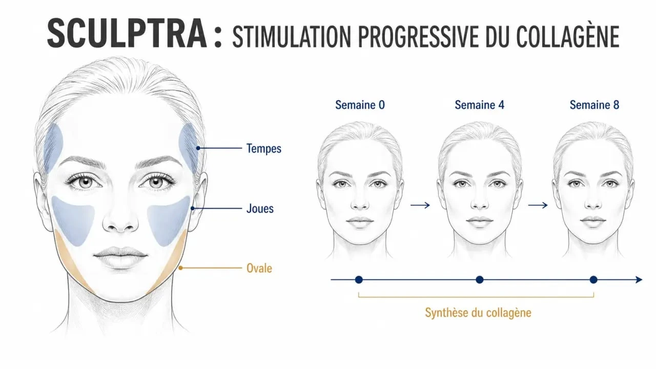 Sculptra : zones du visage et stimulation progressive du collagène