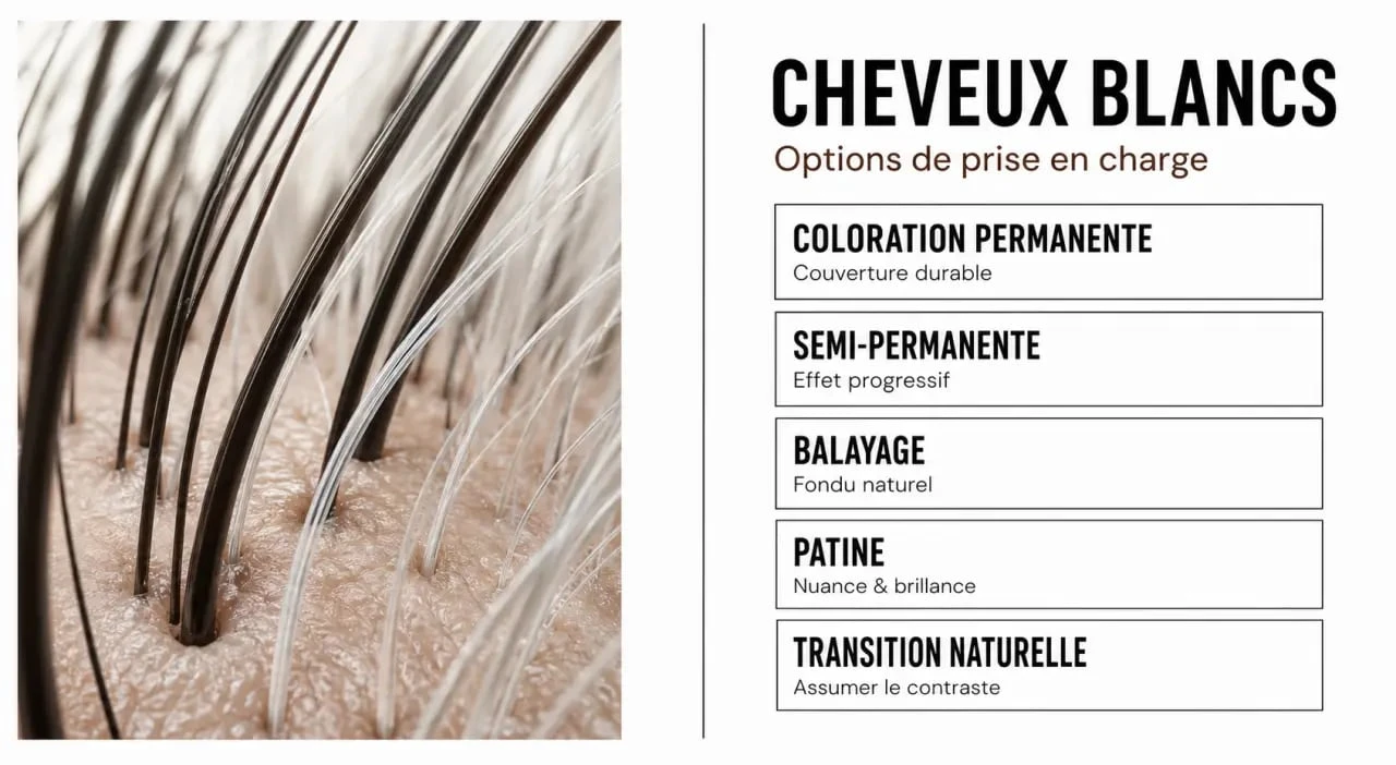 Cheveux blancs : gros plan de la canitie et comparaison des solutions de couverture et d’entretien