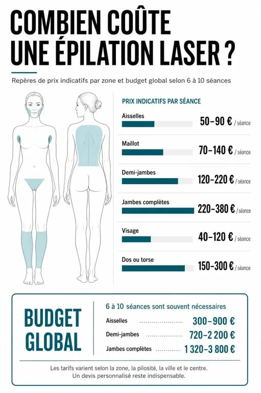 Combien coûte une épilation laser : infographie des prix par zone et du budget total