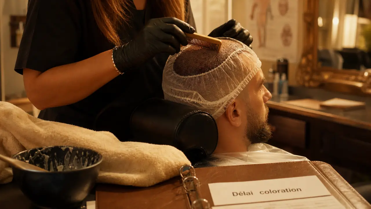 Greffe de cheveux coloration : coiffeuse prépare la teinture avant délai