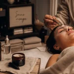Guinot soin visage : esthéticienne en institut, crème sur le front