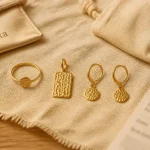 Ikita bijoux dorés : bague, pendentif et boucles d’oreilles