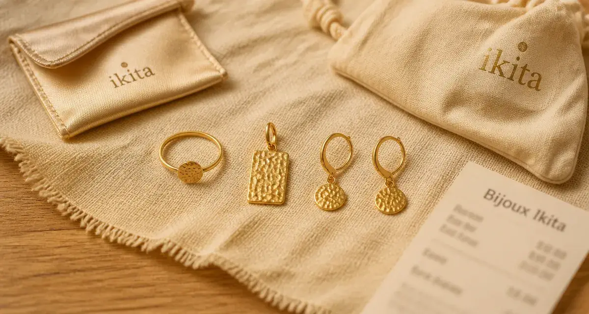 Ikita bijoux dorés : bague, pendentif et boucles d’oreilles