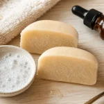 Savon au collagène bienfaits : barre beige et texture