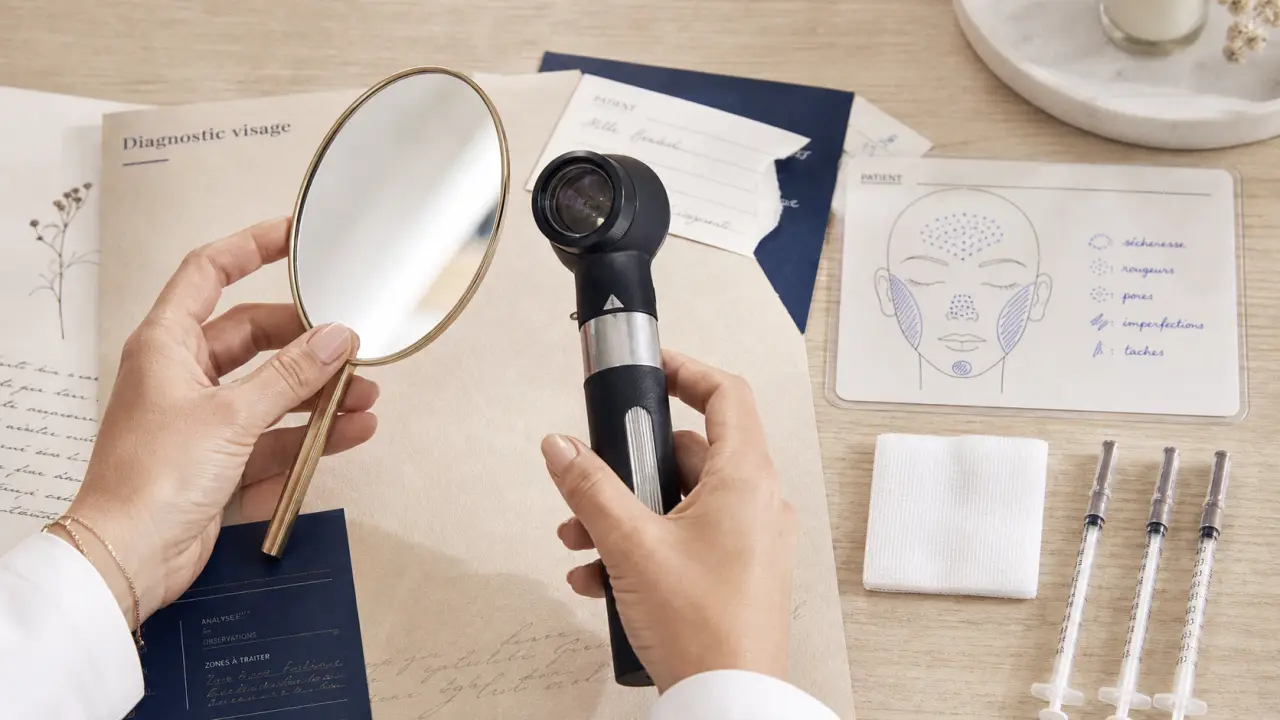 Soins esthétiques du visage : diagnostic rides et volumes au miroir et dermatoscope