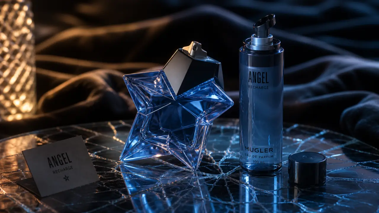 Angel parfum Mugler, flacon rechargeable bleu et recharge 100 ml