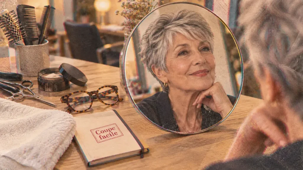 Cheveux court femme 70 ans facile à coiffer : coupe pixie adoucissante
