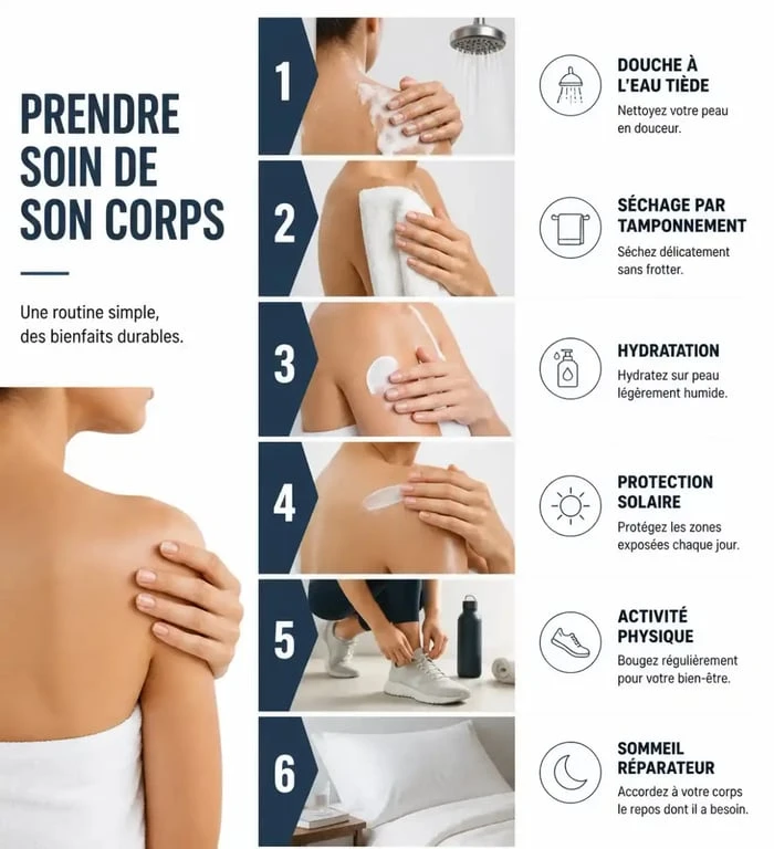 Routine illustrée pour prendre soin de son corps au quotidien