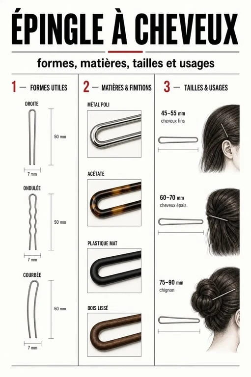 Comparatif épingle cheveux : formes, matières et tailles selon l’usage