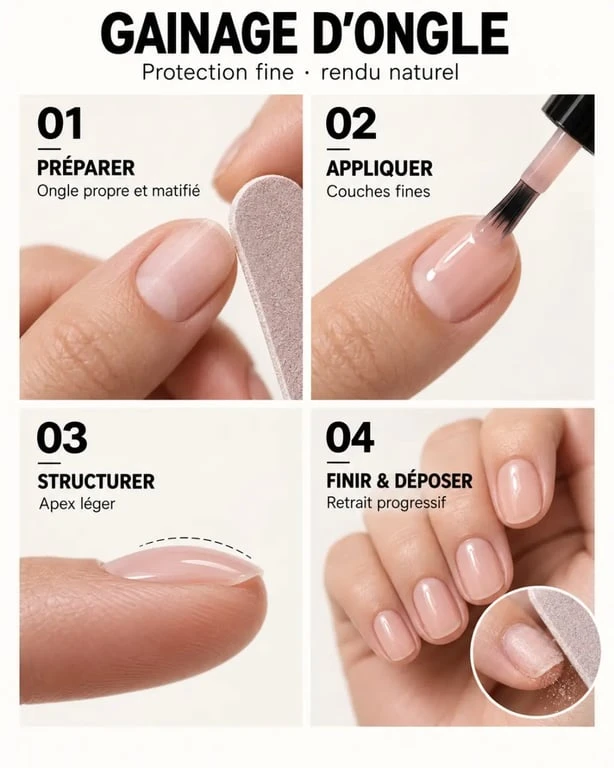 Gainage d’ongle : étapes de préparation, application, bombé et dépose