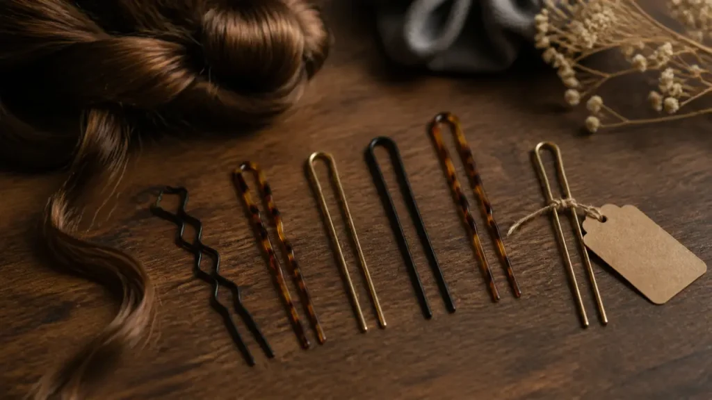 Epingle cheveux sur table : matières, tailles et repères pour chignon sans tirer